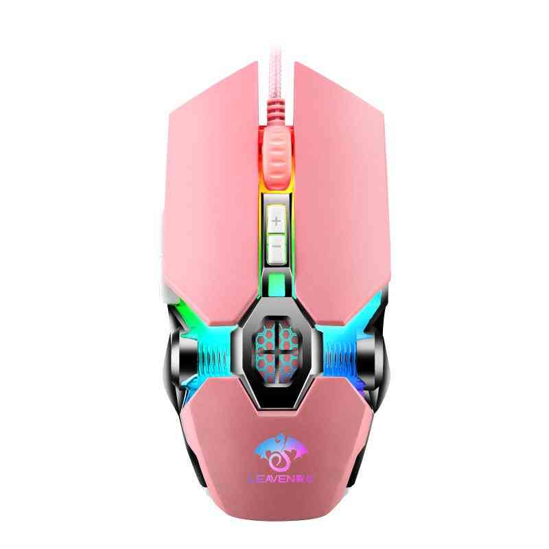 Pink gaming mouse with colorful accents on a white background
