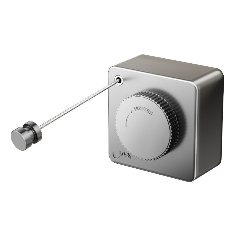 Metallic square valve handle with a cable on a white background