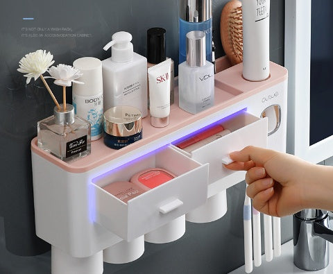 Wall - Mounted Toothbrush Holder with Cups - Bathroom Storage Organizer Rack - TechTronic