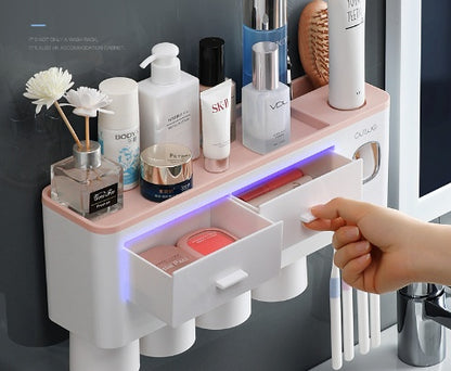 Wall - Mounted Toothbrush Holder with Cups - Bathroom Storage Organizer Rack - TechTronic