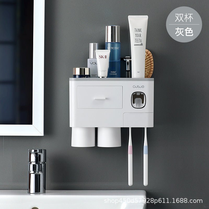 Wall - Mounted Toothbrush Holder with Cups - Bathroom Storage Organizer Rack - TechTronic