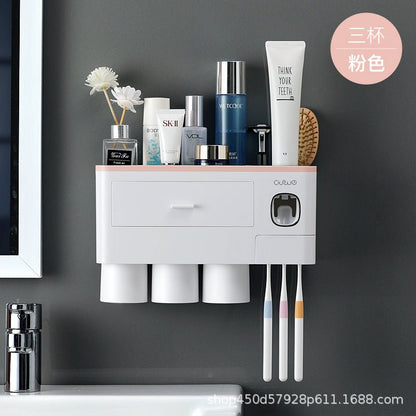 Wall - Mounted Toothbrush Holder with Cups - Bathroom Storage Organizer Rack - TechTronic