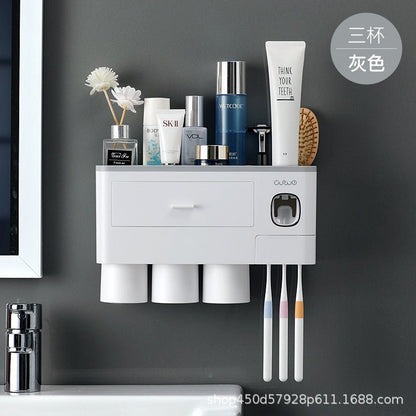 Wall - Mounted Toothbrush Holder with Cups - Bathroom Storage Organizer Rack - TechTronic
