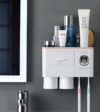 Wall - Mounted Toothbrush Holder with Cups - Bathroom Storage Organizer Rack - TechTronic