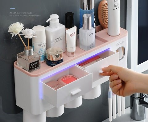 Wall - Mounted Toothbrush Holder with Cups - Bathroom Storage Organizer Rack - TechTronic