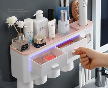 Wall - Mounted Toothbrush Holder with Cups - Bathroom Storage Organizer Rack - TechTronic
