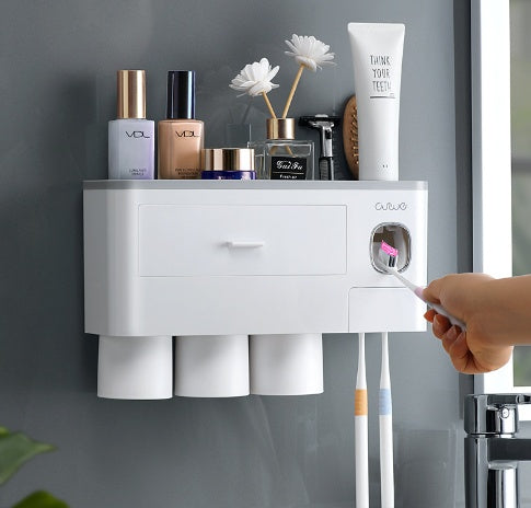 Wall - Mounted Toothbrush Holder with Cups - Bathroom Storage Organizer Rack - TechTronic