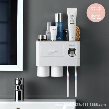 Wall - Mounted Toothbrush Holder with Cups - Bathroom Storage Organizer Rack - TechTronic