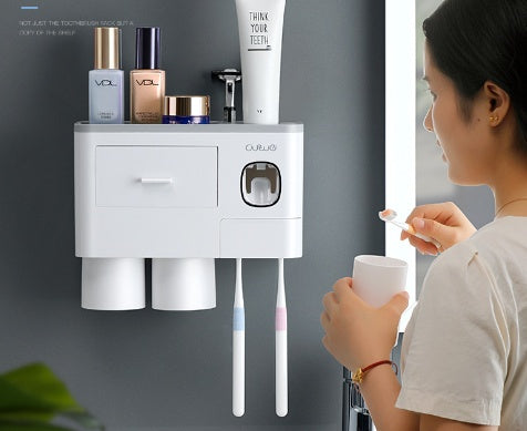 Wall - Mounted Toothbrush Holder with Cups - Bathroom Storage Organizer Rack - TechTronic