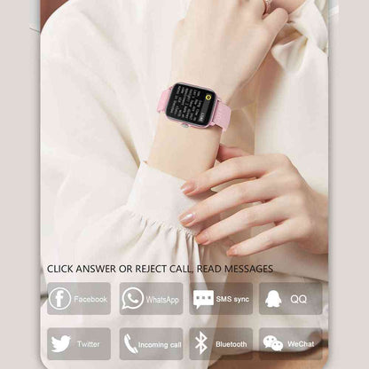 Smartwatch on a wrist with app icons at the bottom