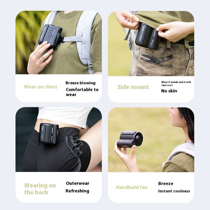 Various ways to use a handheld fan with text describing each method.