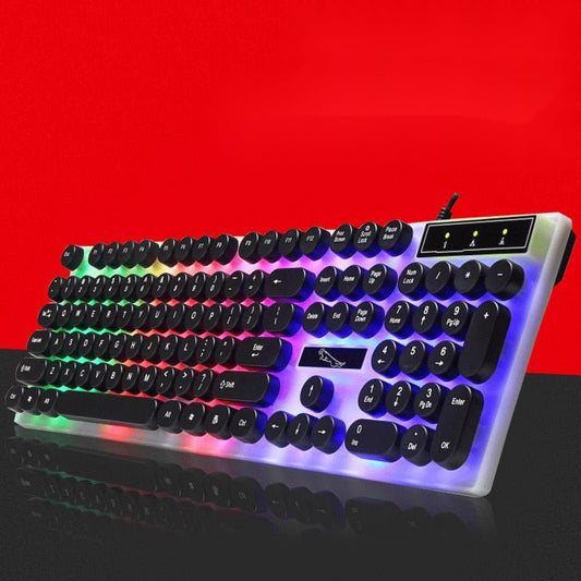 White Waterproof Glass Panel Keyboard – 104 Keys, Round Keycaps, RGB LED, Wired USB - TechTronic