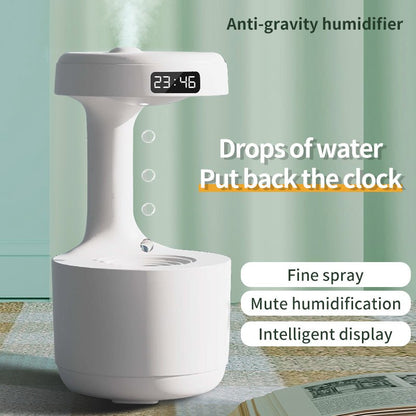 Anti-gravity humidifier with digital display on a light green background
