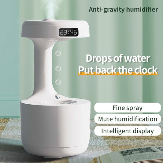 Anti-gravity humidifier with digital display on a light green background