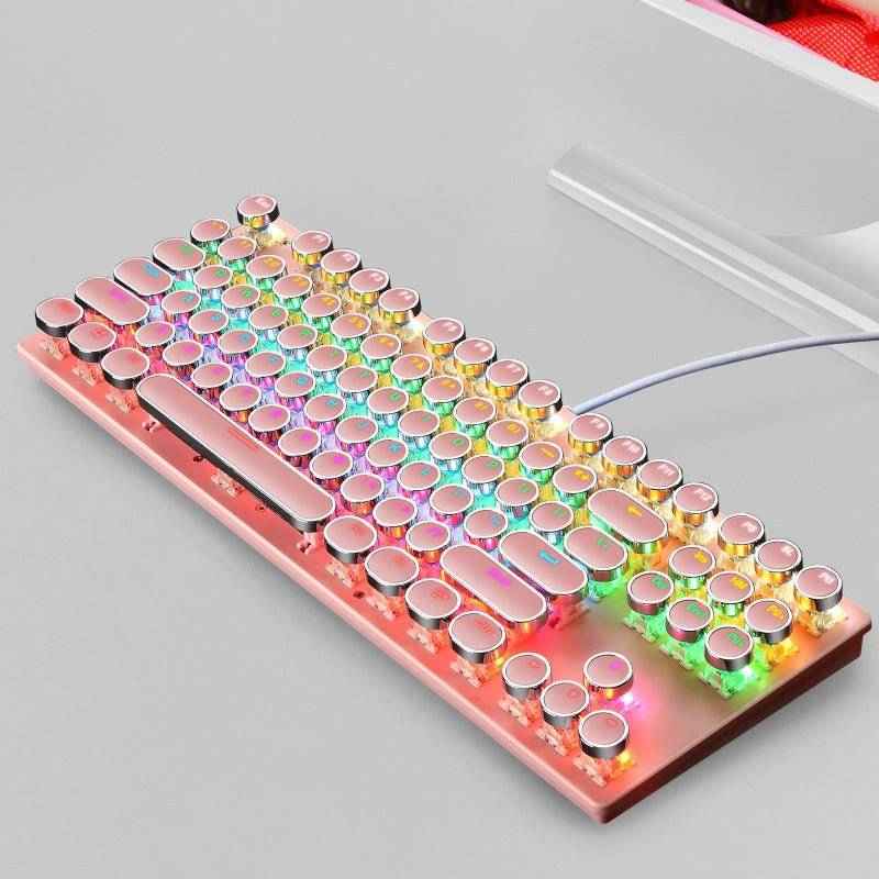 🎮 Wired 87-Key Punk Mechanical Blue Axis Gaming Keyboard – RGB Luminous & Waterproof ⚙️ - TechTronic