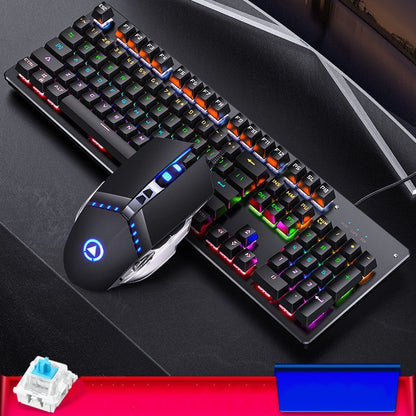 Gaming keyboard and mouse set with RGB lighting on a dark surface