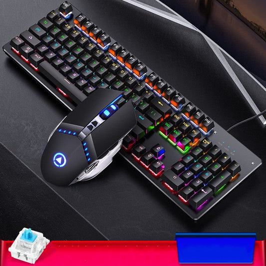 Gaming keyboard and mouse set with RGB lighting on a dark surface