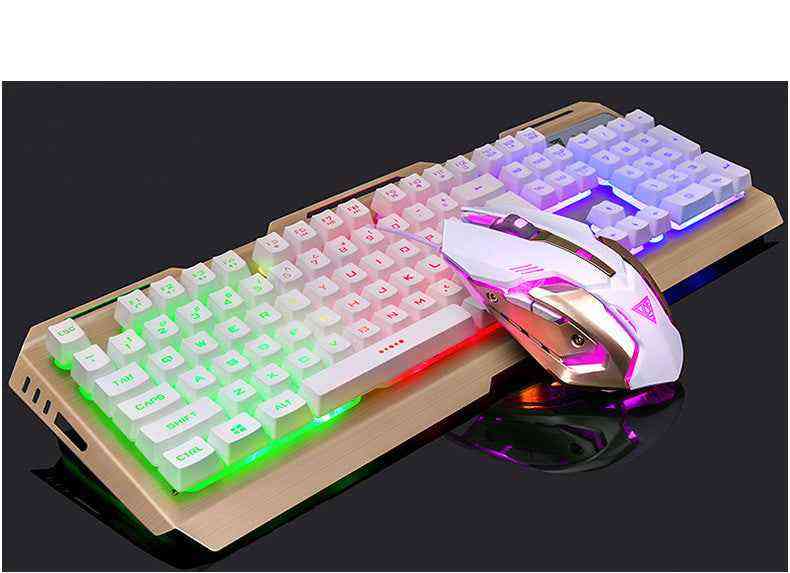 Gaming keyboard and mouse set with RGB lighting on a black background