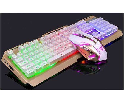 Gaming keyboard and mouse set with RGB lighting on a black background