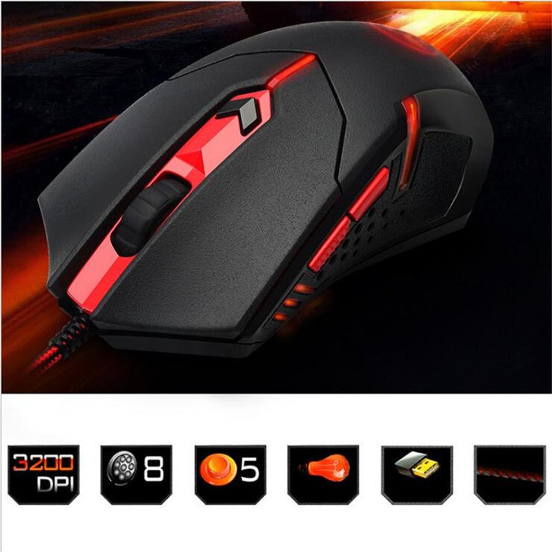 Gaming mouse with red accents on a dark background