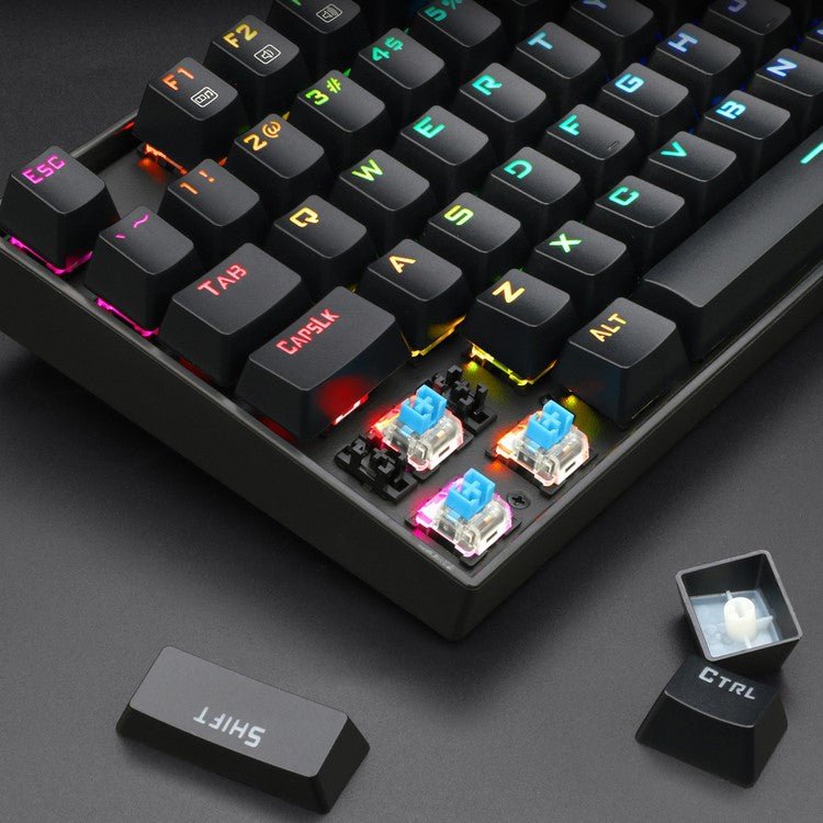Mechanical keyboard with RGB lighting on a dark surface