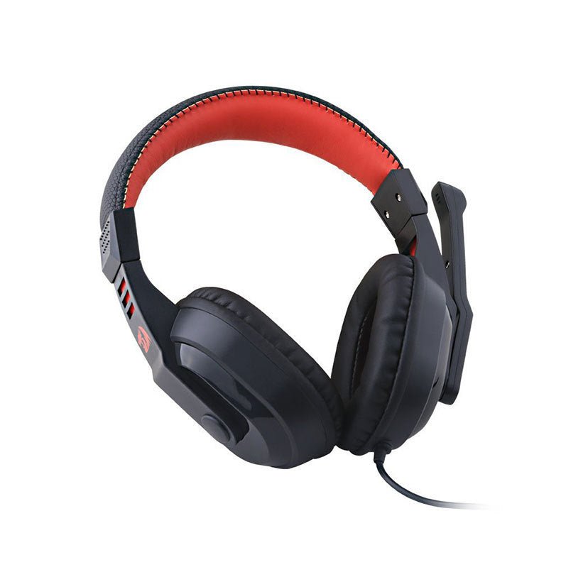 Black and red gaming headset on a white background
