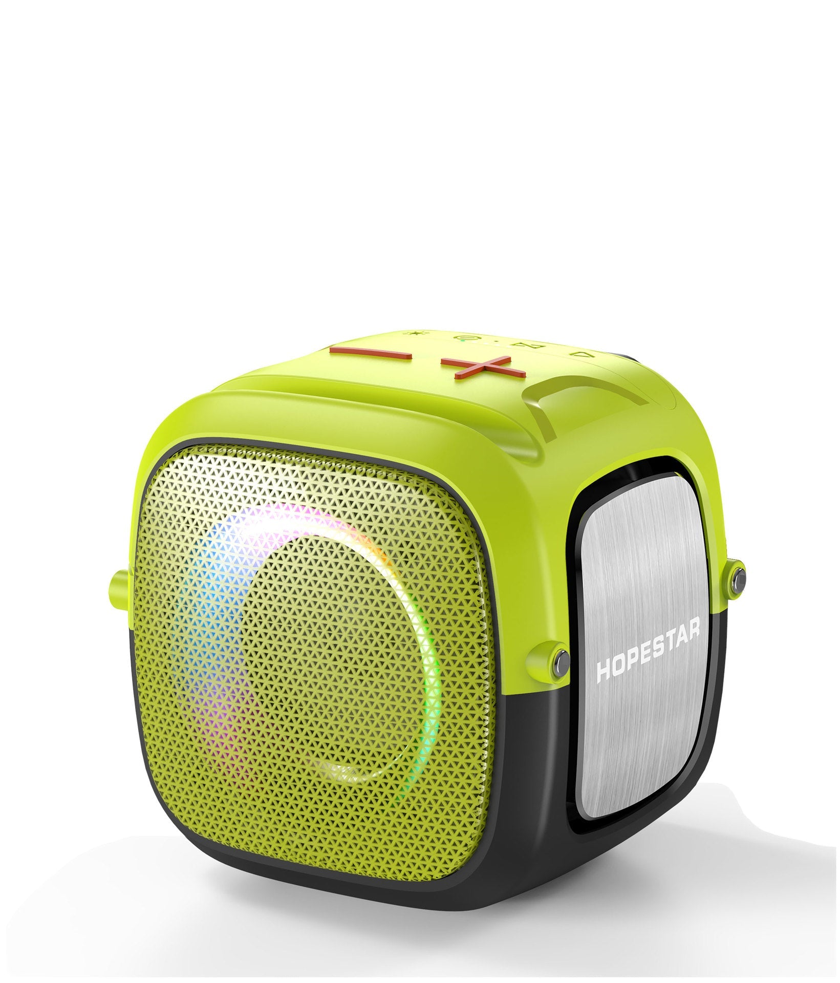 Green and black portable speaker with 'Hoco' branding on a white background