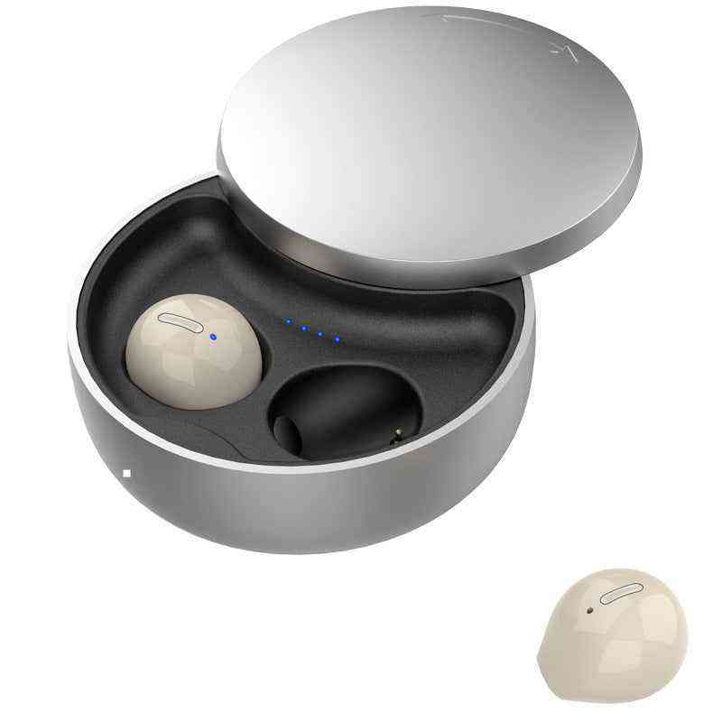 Wireless earbuds in a charging case on a white background