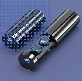 Two cylindrical electronic devices with digital displays on a blue background