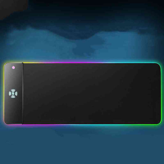 Wireless Charging RGB Luminous Mouse Pad with RGB lighting on a dark background
