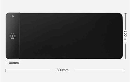 Black mouse pad with dimensions labeled on a white background