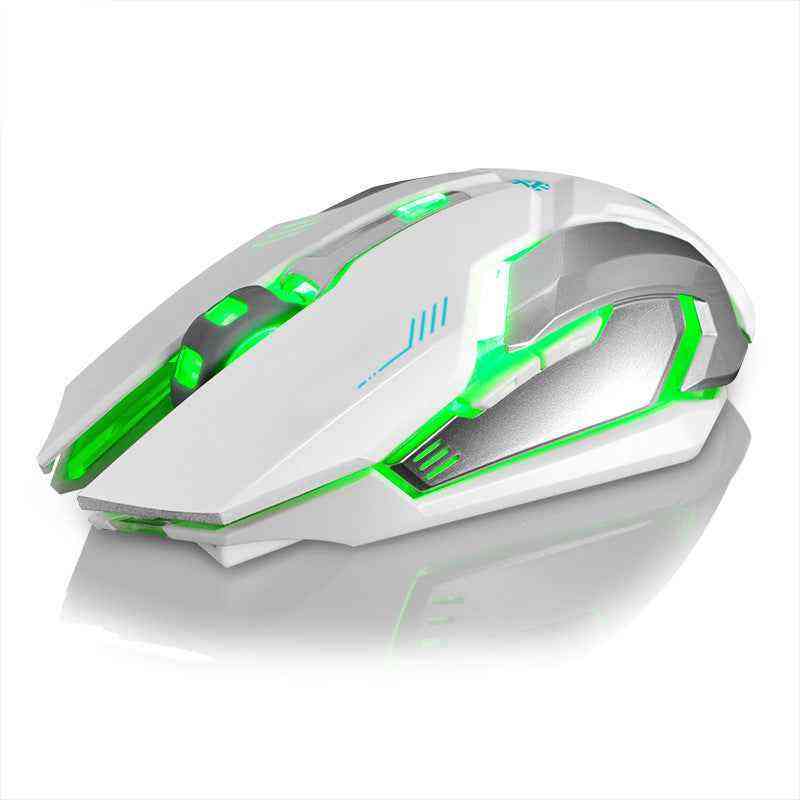 White gaming mouse with green accents on a white background