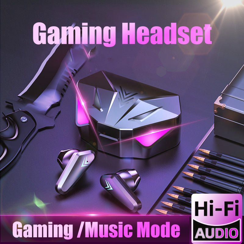 Gaming headset with microphone and accessories on a dark background, featuring 'Hi-Fi Audio' text.
