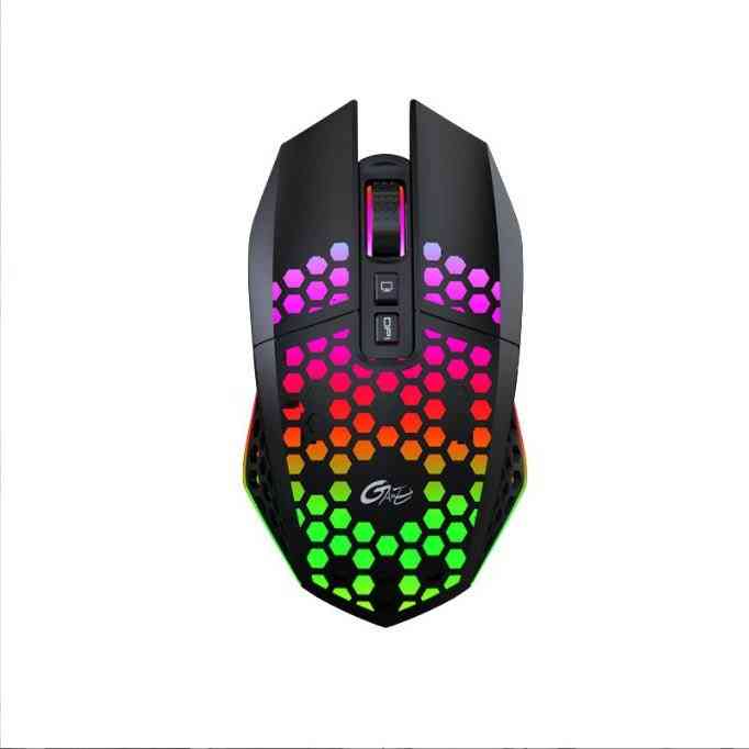 Gaming mouse with colorful LED lights on a white background
