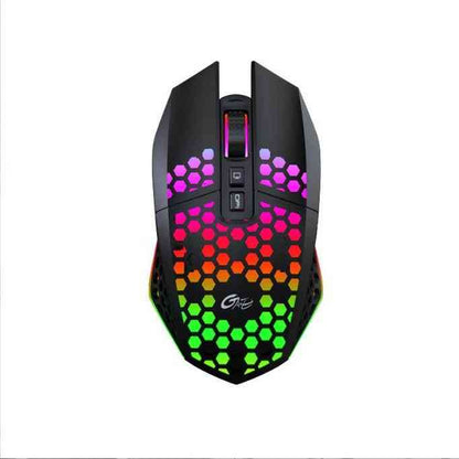 Gaming mouse with colorful LED lights on a white background