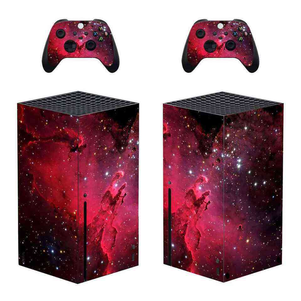 Xbox ONE S Skin Gaming console and controller with galaxy-themed skin on a white background
