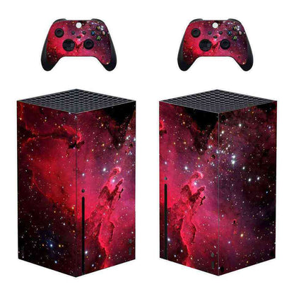 Xbox ONE S Skin Gaming console and controller with galaxy-themed skin on a white background